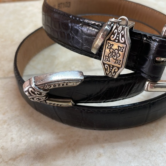 Brighton Women Animal Embossed Leather Belt Western Silver Buckle Black Size M/L - Picture 2 of 16